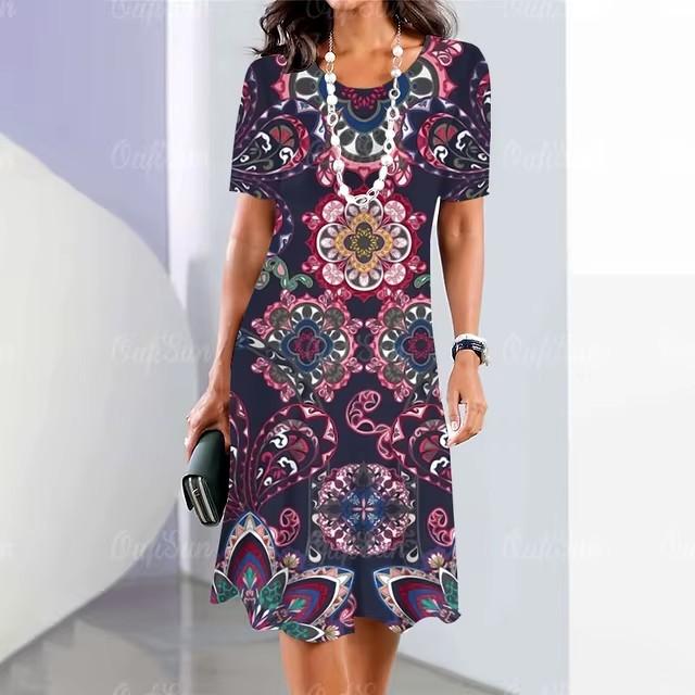 3D Digital Printing Dresses Women's Summer Short-sleeved O-neck Casual Loose Dress