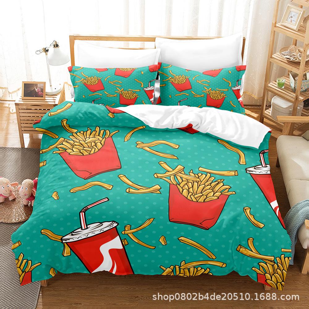 Home Textile Three-Piece Set, Digital Printing Food Series Bed Sheet Quilt Three-Piece Set