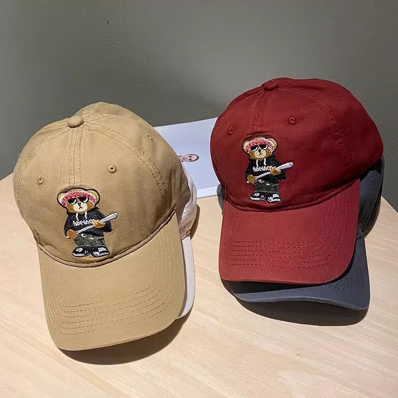 New Baseball Hat for Women Cartoon Bear Embroidered Soft Top Baseball Cap Spring and Summer Korean Version Sun Hat Student