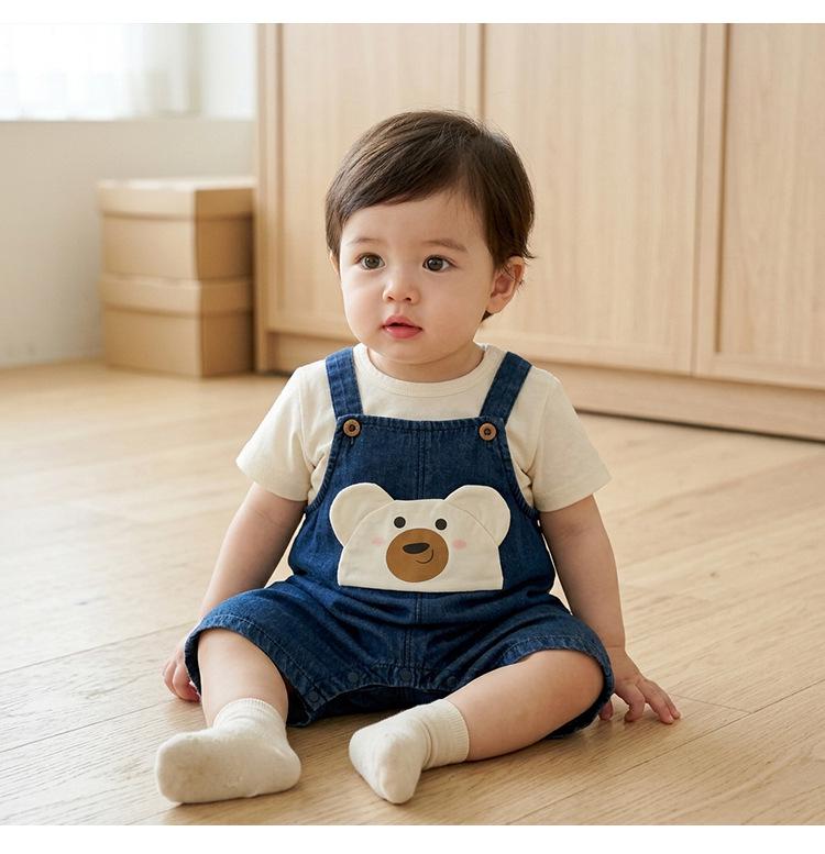Toddler Boys' Cartoon Denim Overalls & T-Shirt Set - Casual Summer Wear