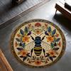 Floral Round Rug with Bee Design, Washable Carpet Boho Vintage Crow Rug for Living Room, Bedroom, Home Decor Floor Mat