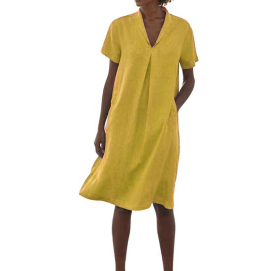 Summer Midi Dress for Women Casual Short Sleeve Flowy Sundress Loose Fit V-Neck Beach Vacation Outfits with Pockets