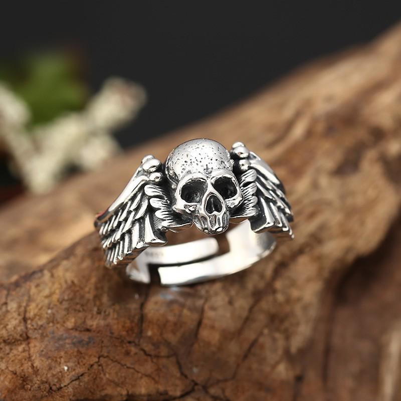 Adjustable Skull Ring Men Women Vintage Punk Rock Jewelry Geometric Gothic Accessory