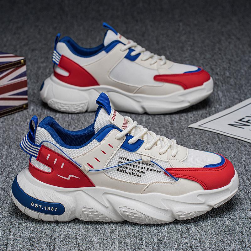 Men's Breathable Mesh Trendy Brand Versatile Sports Leisure Shoes Students Running Thick Soled Height Increasing White Dad
