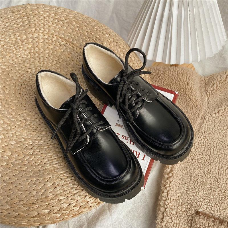 Size 35-43, large size women's shoes platform loafers women's 41 versatile fashion British style small leather shoes 42 round head single shoes