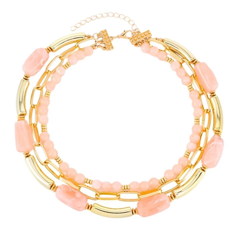 Stylish Geometric Multiple Layer Bead Necklace For Women Fashion Jewelry With Resin Accent Layer Designs For Daily Wear