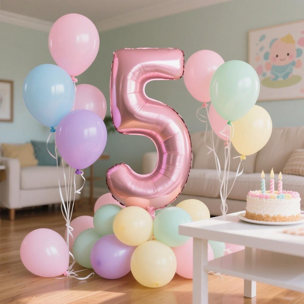 40inch Pink Number Foil Balloons Set Happy Birthday Party Decorations Kids Girl 1-9 Year Old Macaron Colored Balloon