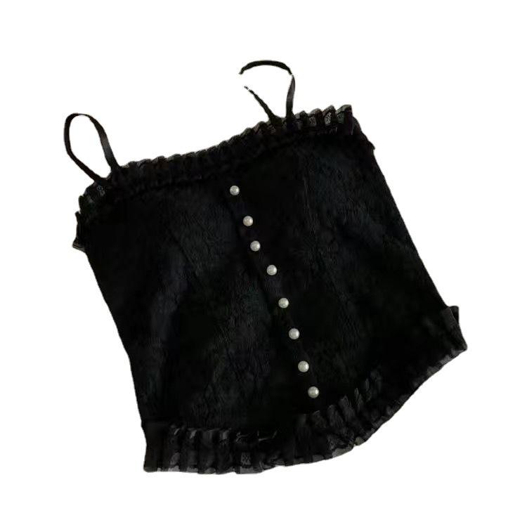Lace Camisole: Backless, Hollow, Pleated, Elastic, Mid-Length, Strapless Bandeau for Women's Inner & Outer Wear.