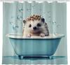 Funny Hedgehog Shower Curtain Hedgehog Bathing In Bathtub Cute Animal Puppy Pet Hilarious Shower Curtain Bathroom Set