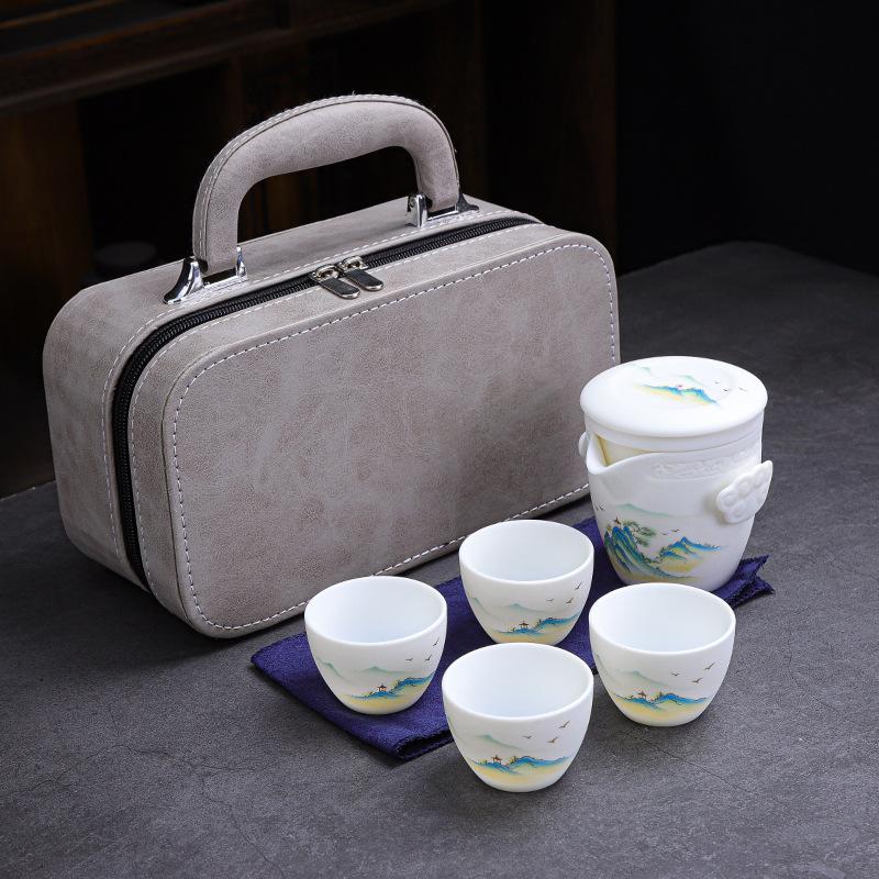 Ceramic Express Cup, Vegetarian Suet Jade Porcelain, Portable Travel Tea Set, Business Mid-Autumn Festival Gifts