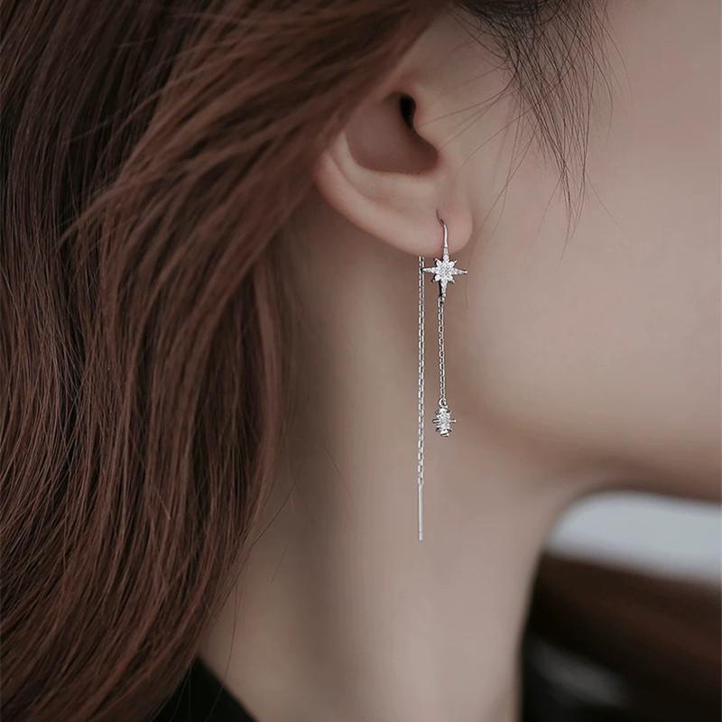 Xiao Yin S925 Silver Star Tassel Earrings - Elegant, Versatile Long Ear Thread Jewelry