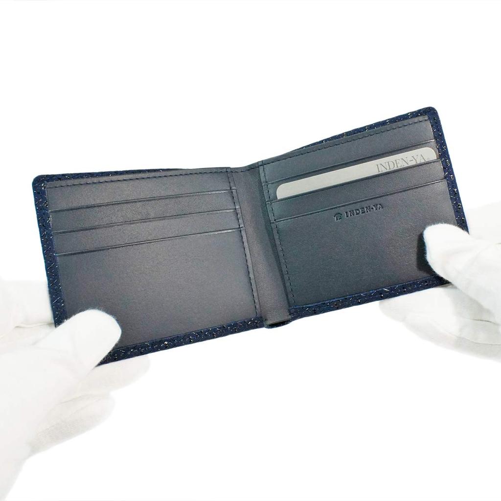Inden bifold bill compartment no coin navy blue x black gourd pattern [Indenya] wallet, I, purse, deerskin, lacquer, 2005-04-007