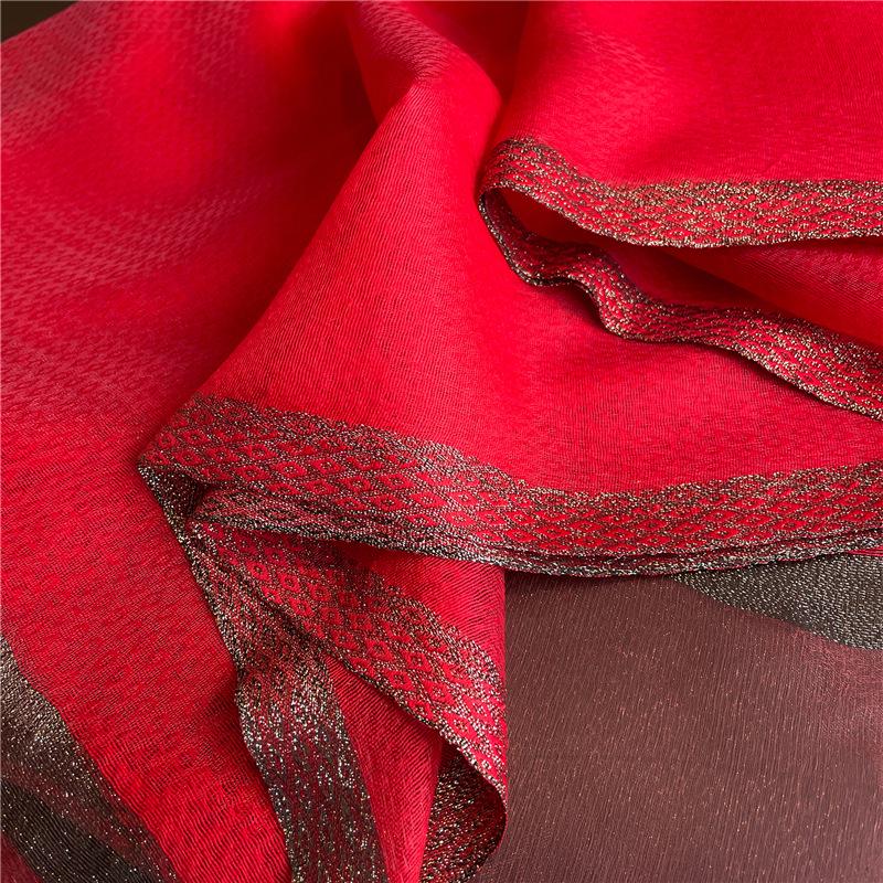 Jedwabno-wełniany szalik ze złotym brzegiem: Ochrona przeciwsłoneczna Wiosna/Jesień, Ciepły i Wszechstronny Błyszczący Szal dla Kobiet.