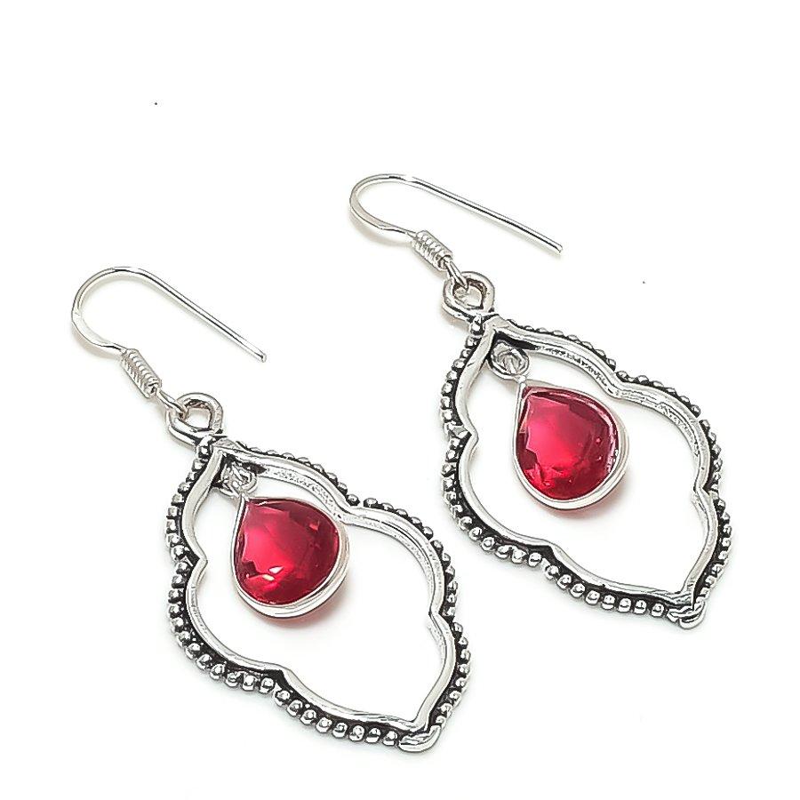 Pink Rubillite Gemstone Handmade 925 Sterling Silver Jewelry Earring 2.17" KJ-741
