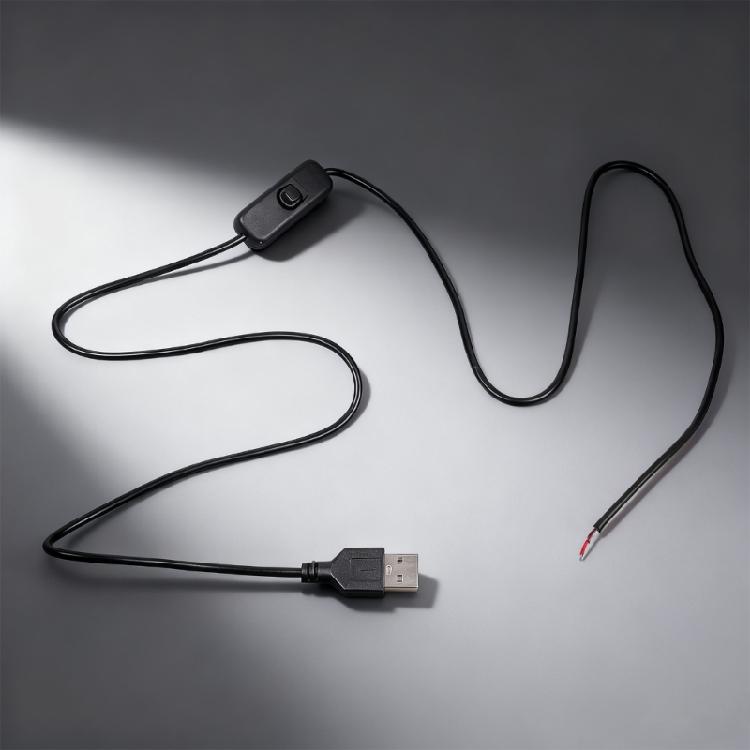 2 Pin Bare Wire USB Power Cord 22AWG Tinned Tip with Switches 5V/1A Support Cable Power Line Plastic Texture for Repair