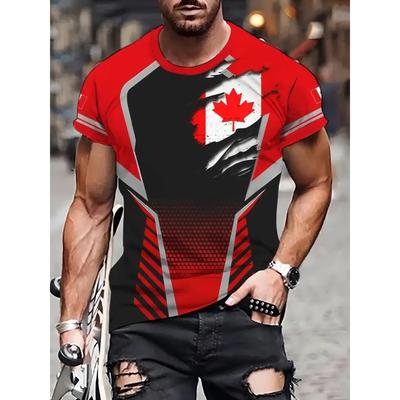 T-shirt Homme Imprimé Drapeau Canadien & Feuille d'Érable T-shirts d'Été à Manches Courtes avec Col Rond Hauts T-shirt Jour du Canada Homme