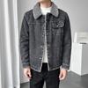 New Winter Lamb Fleece Men's Thickened Jacket Denim Fleece Lapel Top Casual Trend Plus Size Jacket