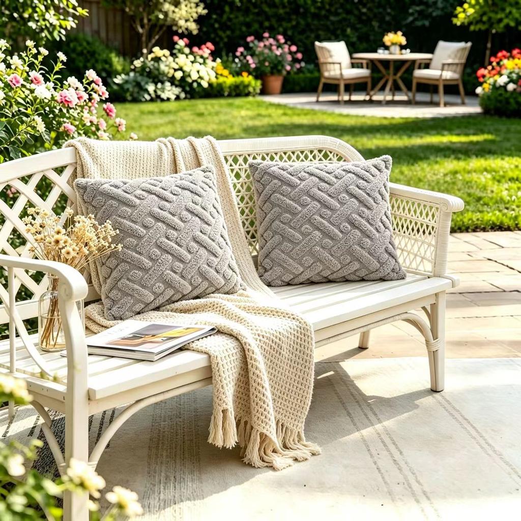 2PCS Woven Textured Plush Throw Pillow Cover Solid Jacquard Cushion Cover Soft Square Sofa Patio Home Decor No Insert