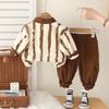 Boys' Long Sleeved 3-piece Set, Autumn and Winter Children's Striped Jacket, White Round Neck T-shirt, Casual Pants, Boys' Fashion Set