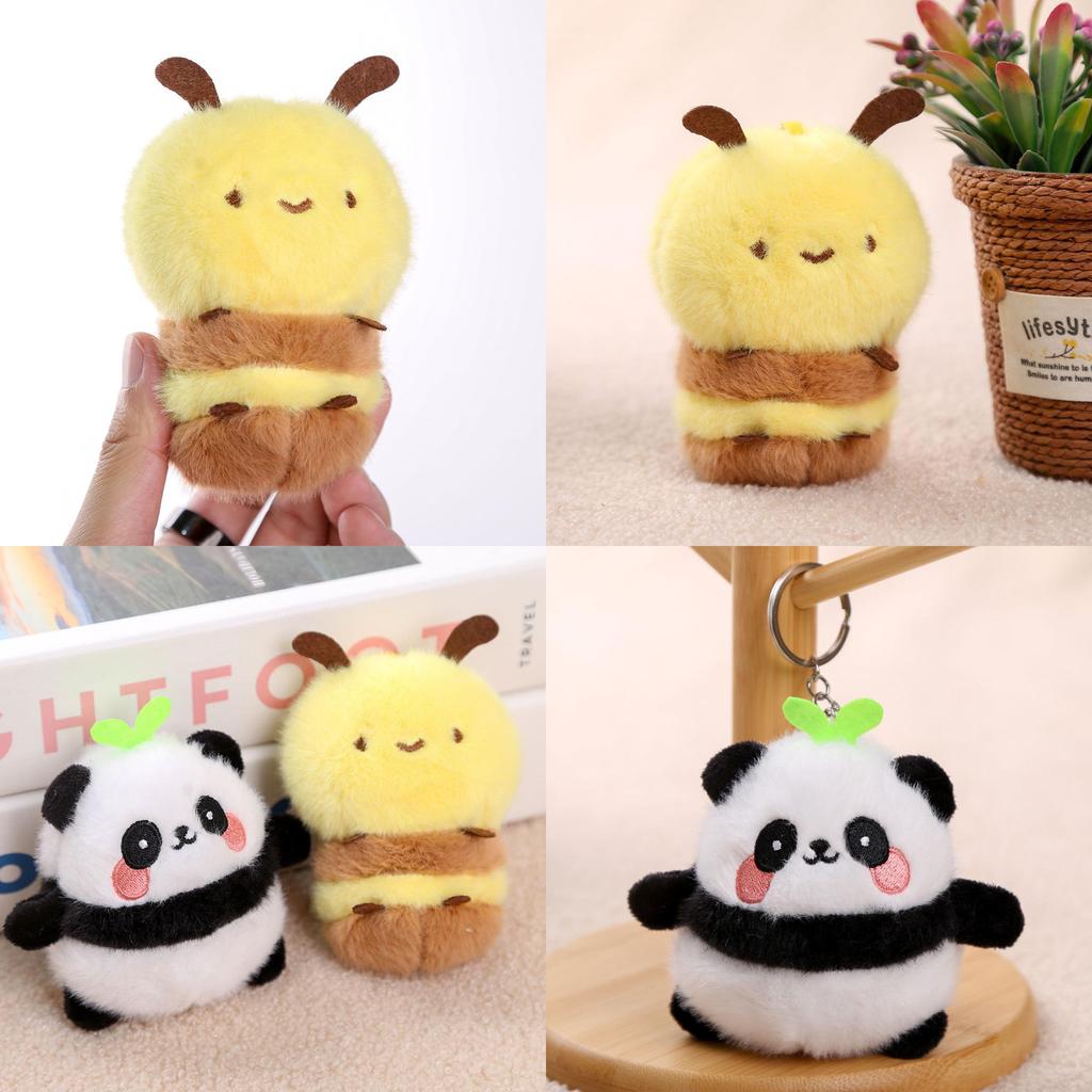 Panda And Bee Plush Keychain For Girls Gift Cute Animal Car Accessory