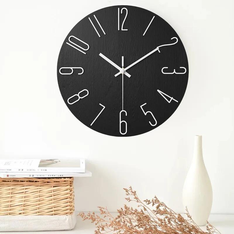 12 Inch Minimalist Decoration Wall Clock Living Room New Light Luxury Modern Simple Nordic Clock Hanging Wall Ins Hole Free