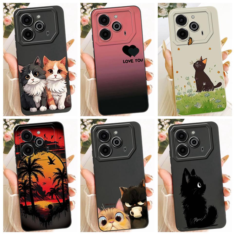 Phone Case For Tecno Pova 6 LI7 / Pova 6 Pro LI9 Casing Liquid Silicone Cartoon Dragon Funny Cat Seabeach Pattern Back Cover