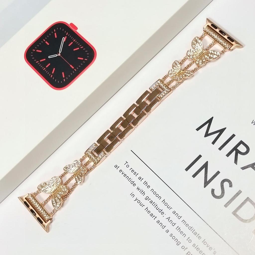 For Apple Watch Band 44mm 40 41 38mm Bling Butterly Metal Bracelet For iWatch Series 9 8 7 6 5 4 3 SE 42mm 45mm