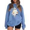 Women's Color Long Sleeve Neck Sweatshirt with Halloween Print Casual Loose Fit Pullover Top