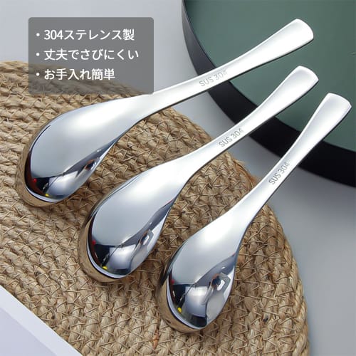 Desirable 5-Piece Stainless Steel Spoon Set, Dishwasher Safe, Easy to Eat, for Curry, Hot Pot, Fried Rice, and Chinese Rice Bowls (Medium Size (3.8 x
