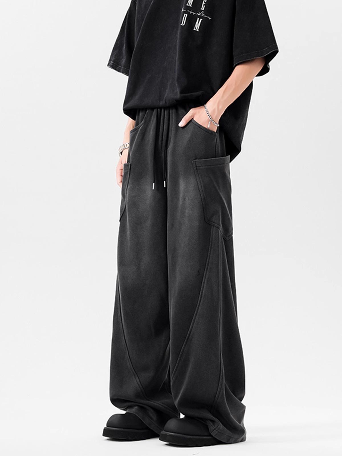 

Мужские спортивные штаны в американском стиле с эффектом потертости, осенний тренд, деконструированная строчка, широкие штанины, универсальные повседневные брюки для улицы. 2XL чёрный