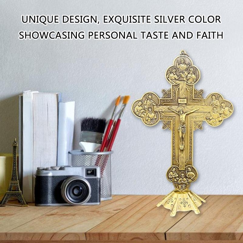 Exquisites Metal Tabletop Crucifix Figurine Unique Stylish Designs Enhances Living Space Enthusiasts Collection