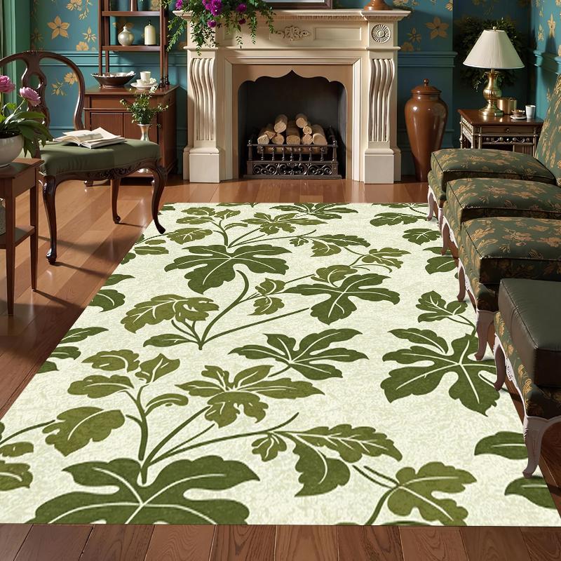 Light Green Maple Leaf Area Rug Nature Inspired Botanical Pattern Soft Non-Slip Carpet for Living Room Bedroom Entryway