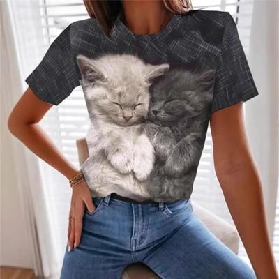 Sommer Damenbekleidung Kreatives Niedliches Katze 3D Digitaldruck Rundhals Kurzarm Locker Lässige T-Shirts Damen