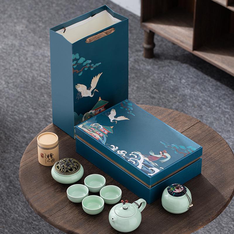 Retro Guochaofeng Kung Fu Ceramic Tea Set Gift Box Company Opens with Gifts To Give Customers Thank You Gifts