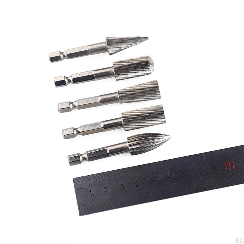 5pcs 1/4'' Shank Rotary Burr Set HSS Tools Grinding Bits