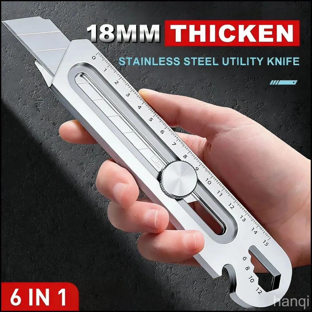 Knife stationery construction, multifunctional 6 in 1 Stainless steel Material, blade 18 mm