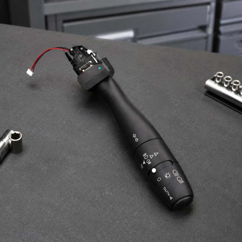 Automotive Lighting Control Stalk 96439233ZL Combining Turn Signal & Fog Light Functions with Visible Directional Icons, Attached Leads & Terminal