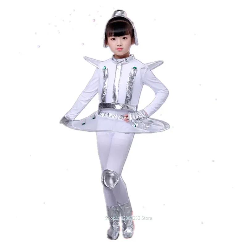 Costume Bambini Robot Spazio Stile Futuro Ragazzi Ragazze Abito da Esibizione Alieno Halloween Spettacolo Teatrale Festa Cosplay Vestiti per Travestirsi