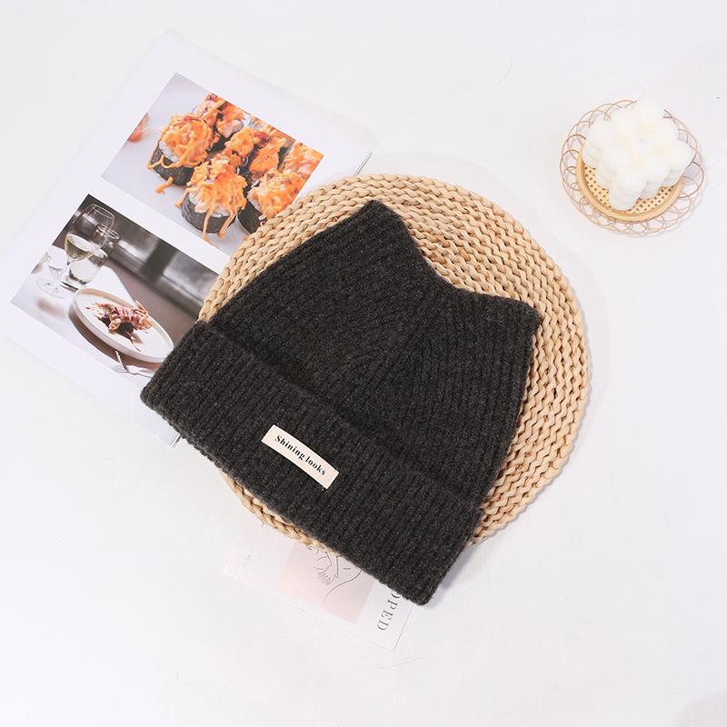 New Autumn and Winter Hat for Women's Letters Cat Ear Knitted Hat  Versatile Face  Small Pullover Hat  Warm Wool Cold Hat  Men
