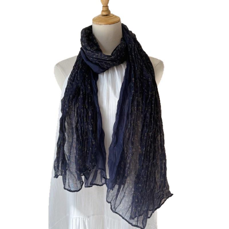 Künstlerischer Baumwollleinen Blumen Plissee Gaze Schal - Dali Reise Dünner Schal Snood