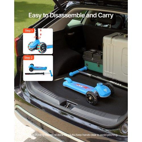 VEVOR Kick Scooter for Kids Ages 3+, 3-Wheel Toddler Scooter with Light-Up Wheels, Adjustable Height Handlebar, Wide Anti-Slip Deck