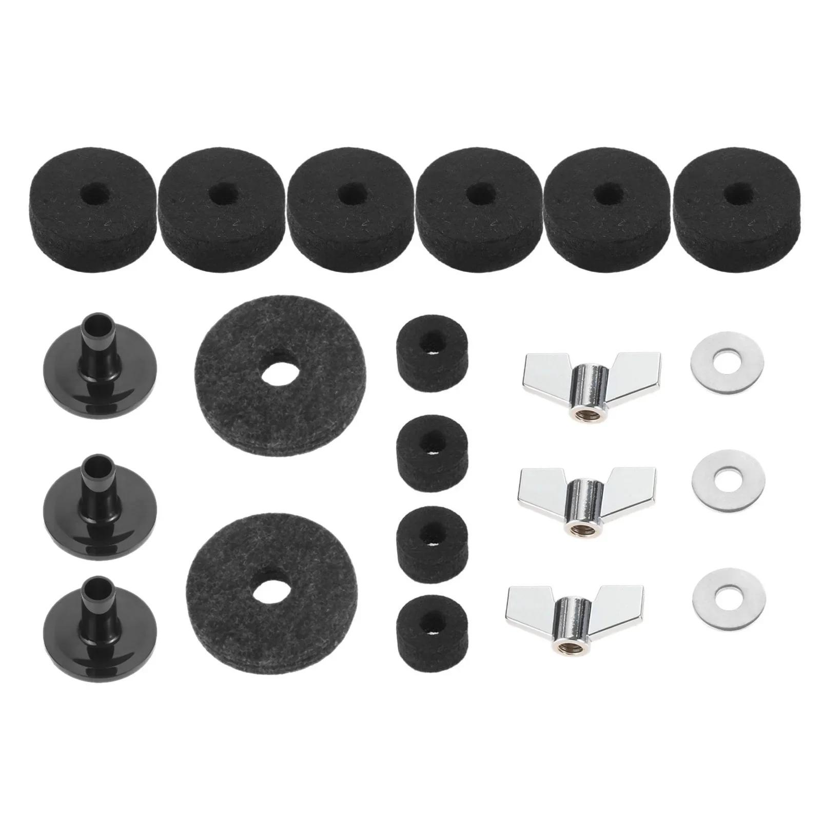 Cymbal Felts Hi-Hat Clutch Felt Hi Hat Cup Felt Cymbal Stand Sleeves with Base Wing Nuts and Cymbal Washer for Drum Set of 21Pcs чёрный