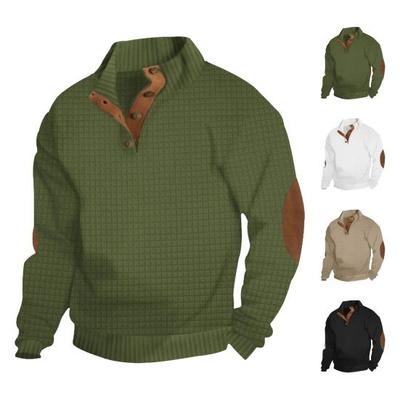 Felpa da uomo con polsini elastici, collo alto, maniche lunghe, patchwork, ampia, bottoni colorati a contrasto, casual, da indossare tutti i giorni, per la scuola, di media lunghezza.