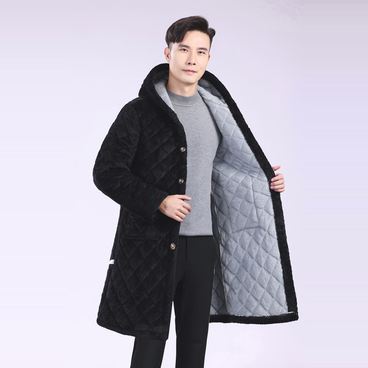 

Men s Winter Warm Plus Velvet Thickened Long Cotton Coat 4XL (170-200 kg)