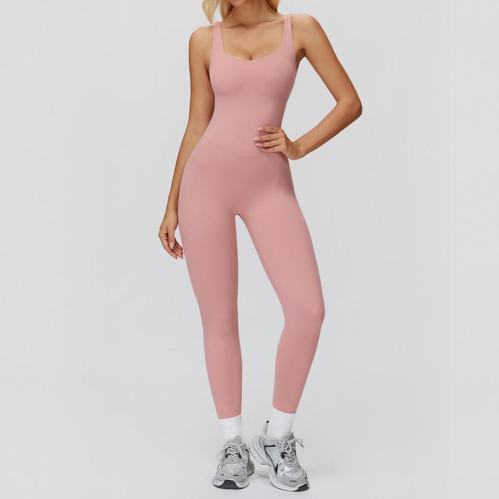 European & American One-Piece Brushed Yoga Bodysuit: Tight-Fitting, Slimming, Sports & Fitness Wear