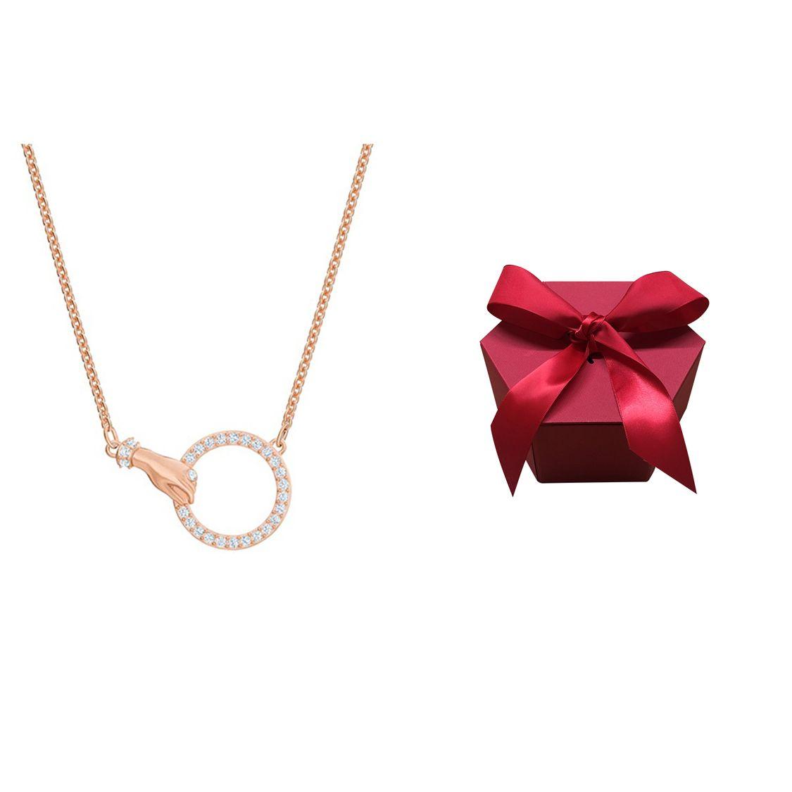 

Swarovski Symbolica Hand In Hand Lock Chain Imitation Crystal Stone Rose Gold Necklace Women necklace 5489573 White Box
