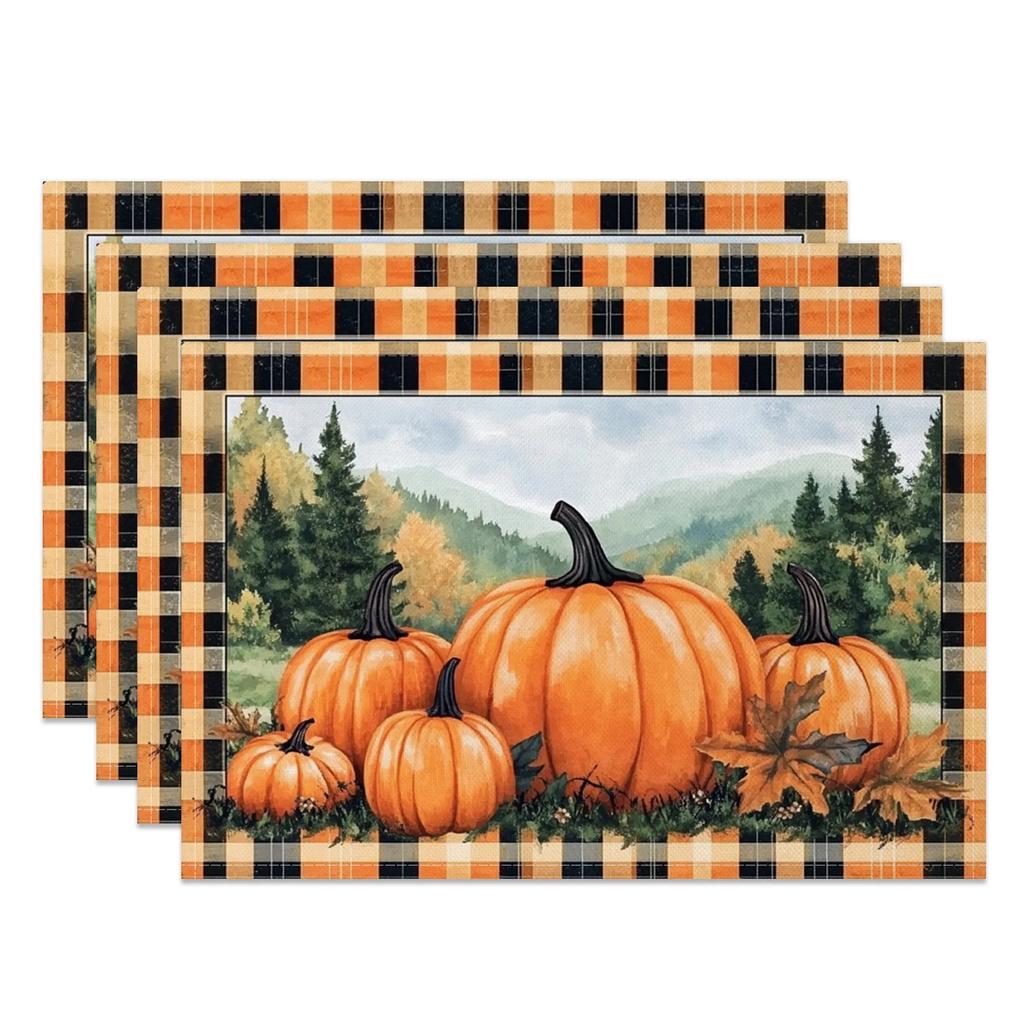 Halloween Placemats Dining Table Spooky Pumpkin Bat Moon Themed Table Mats Party Decor Trick or Treat Dinner Durable Washable