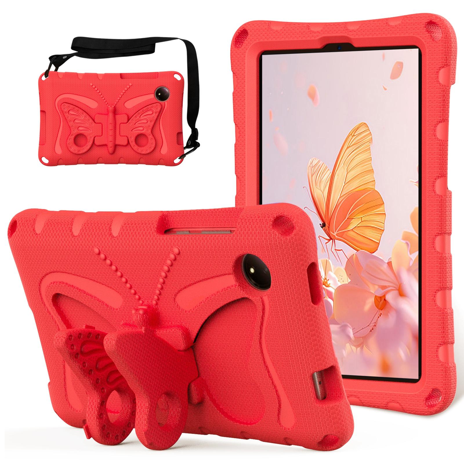 

For Xiaomi Redmi Pad SE 4G 8.7 inch Case Butterfly Kickstand EVA Tablet Cover with Shoulder Strap Red