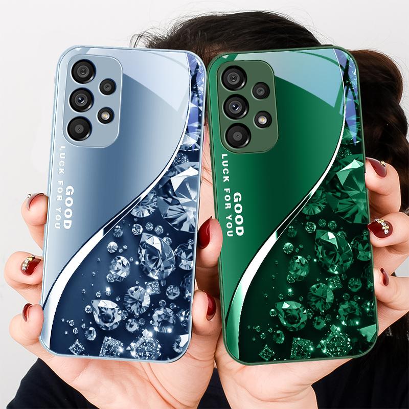 Barevný diamantový gradient pro Samsung Galaxy S23 U Ltra 24 Plus S20 21 FE S25 Ultra A70 A72 73 51 52 53 Tvrzené sklo Obal na telefon