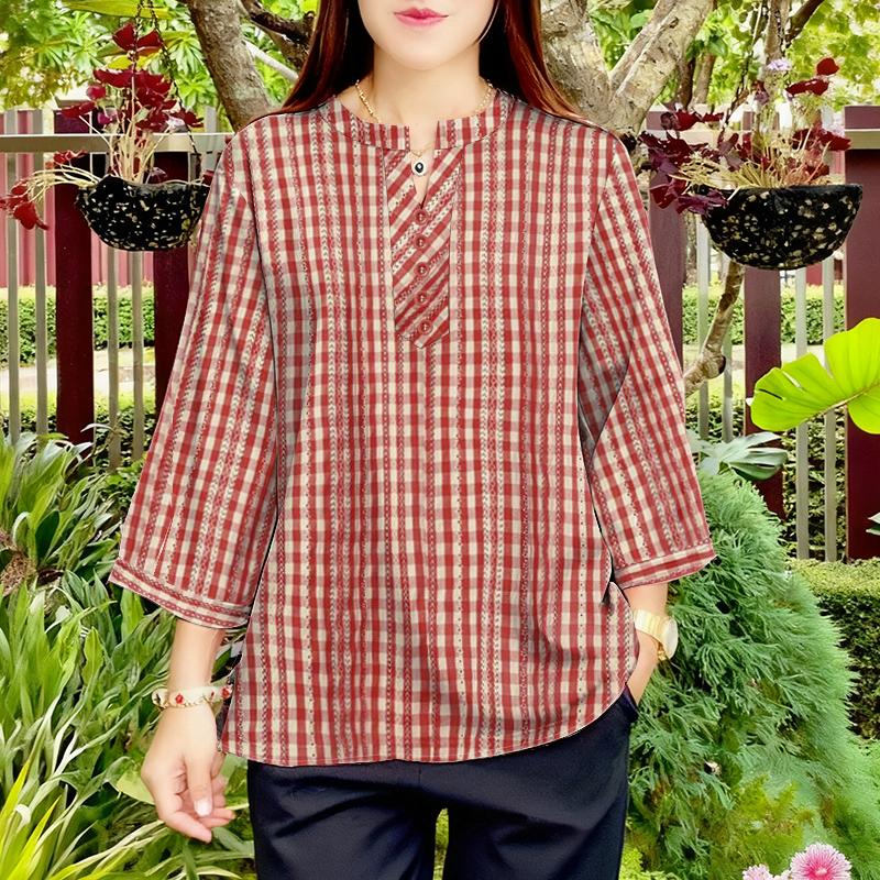 

ZANZEA Женская повседневная блузка с клетчатым принтом, V-образным вырезом и рукавами 3/4, свободного кроя красный